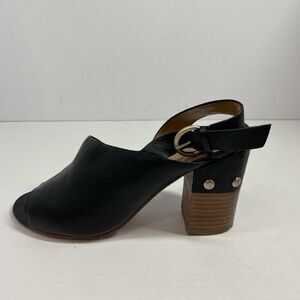 Marc Fisher Leather Sling back Stack Heels Peep toe Black Shoes 9.5M